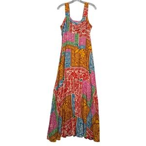 MSK Patchwork Maxi Dress Boho Colorful Sleeveless Resort Tropical Vacation M
